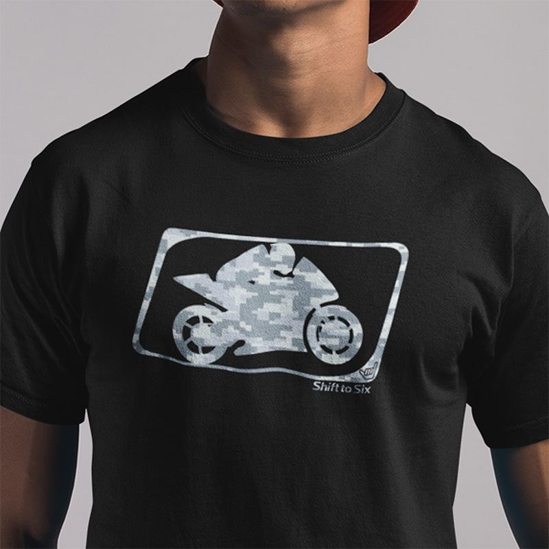 Motorcycle Racer Camo Logo Short Sleeve T-Shirt
