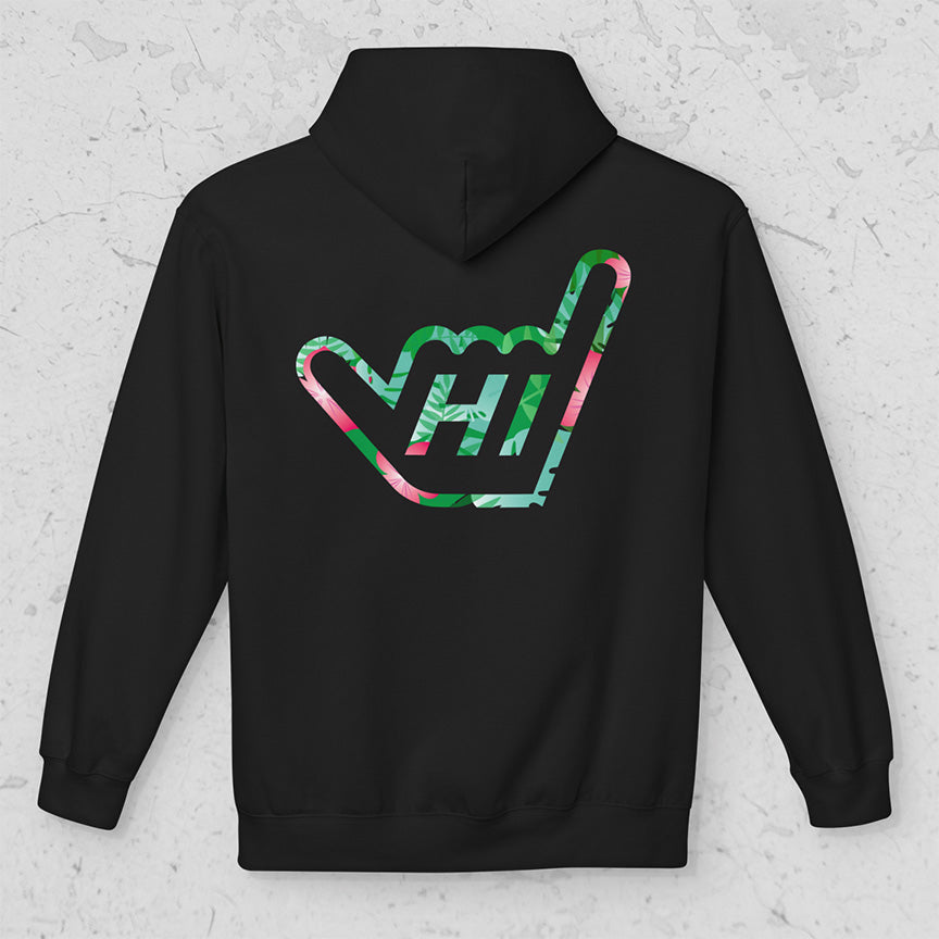 Hawaii HI Shaka Floral Hand Unisex Midweight Pullover Hoodie