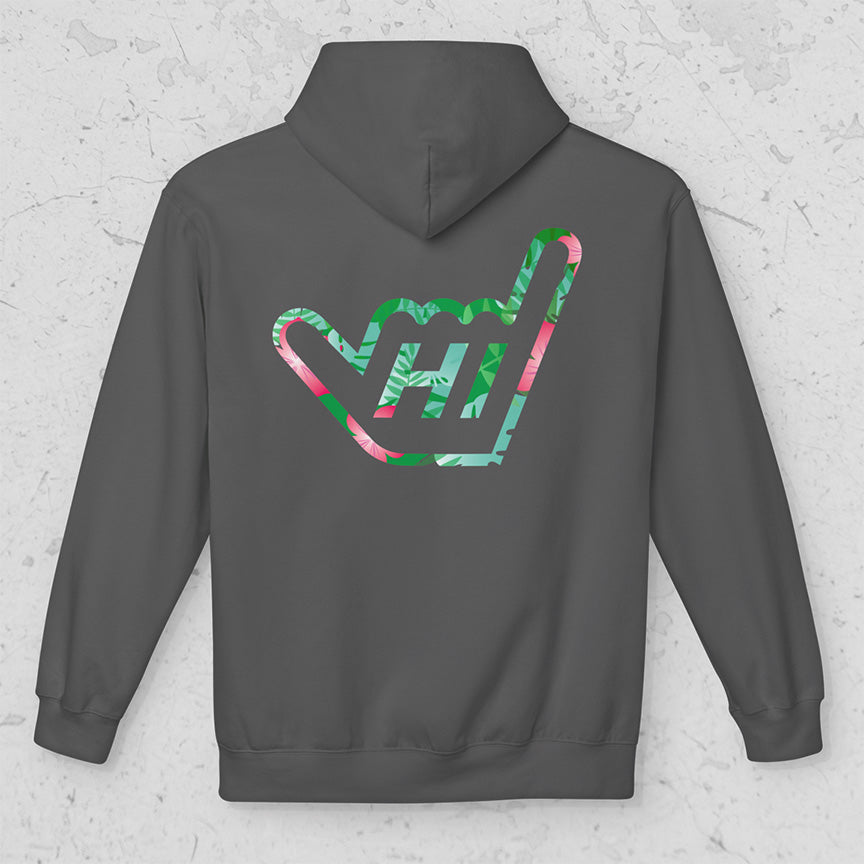 Hawaii HI Shaka Floral Hand Unisex Midweight Pullover Hoodie