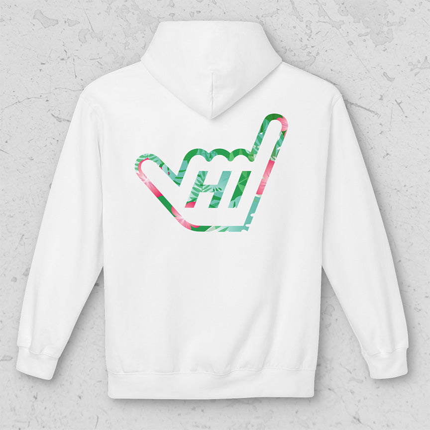 Hawaii HI Shaka Floral Hand Unisex Midweight Pullover Hoodie