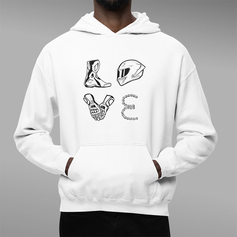 LOVE Moto Racing Pullover Midweight Soft Fleece Sweatshirt Hoodie