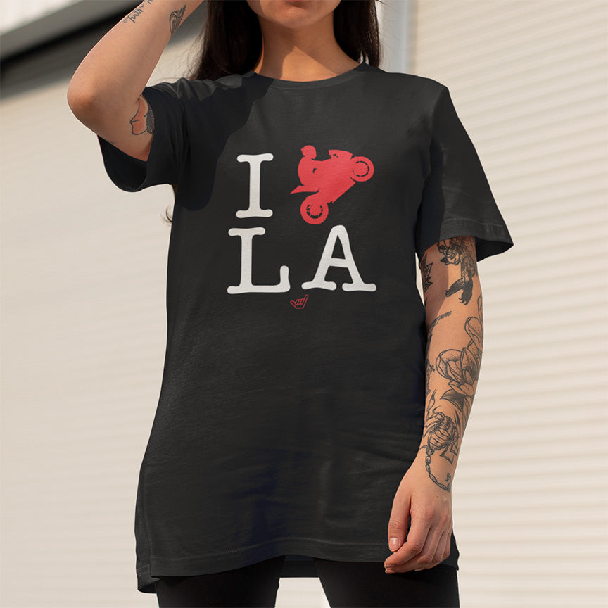 Ride LA 'I Love LA' Motorcycle Rider Unisex Relaxed Fit Heavyweight T-Shirt