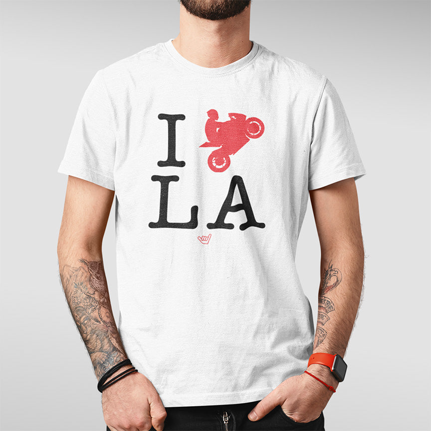 Ride LA 'I Love LA' Motorcycle Rider Unisex Relaxed Fit Heavyweight T-Shirt