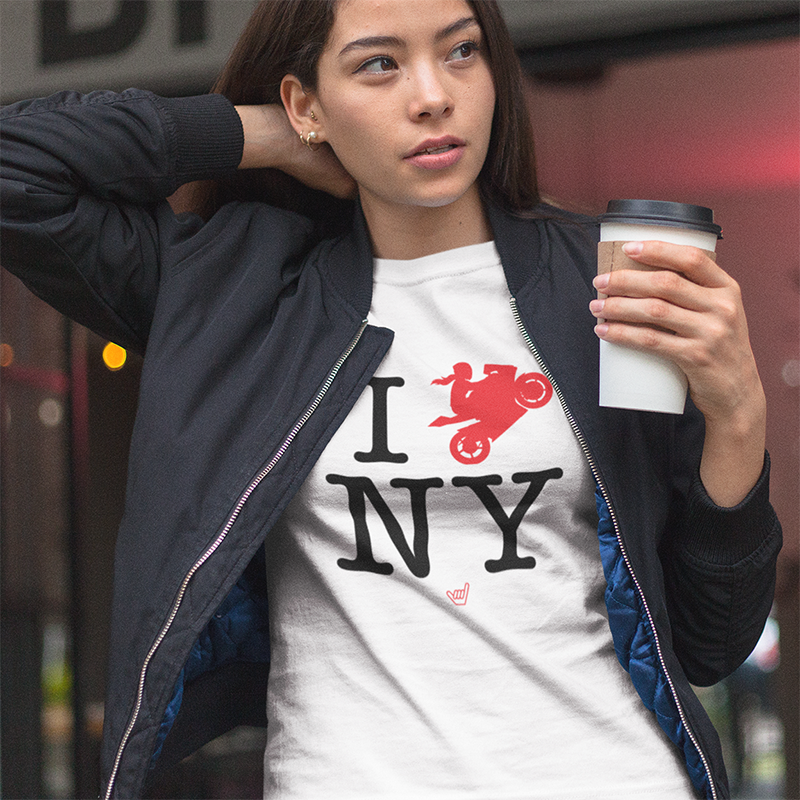 Womens Ride NY (I Love New York) Girl Motorcycle Rider t-shirt