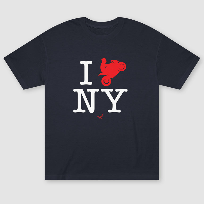 Ride NY 'I Love NY' Motorcycle Rider Unisex Relaxed Fit Heavyweight Tee T-Shirt