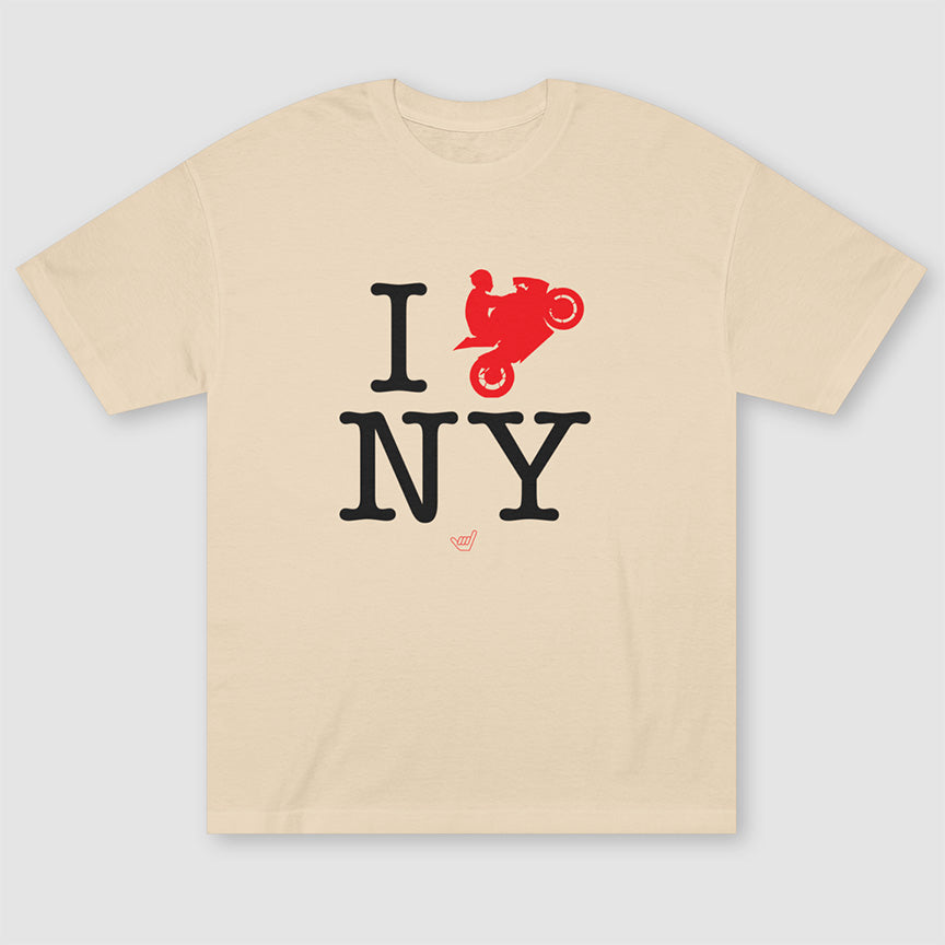 Ride NY 'I Love NY' Motorcycle Rider Unisex Relaxed Fit Heavyweight Tee T-Shirt