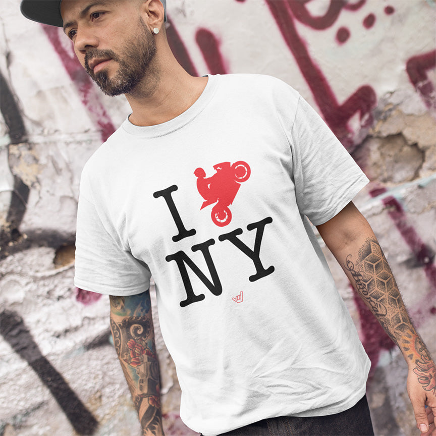 Ride NY 'I Love NY' Motorcycle Rider Unisex Relaxed Fit Heavyweight Tee T-Shirt