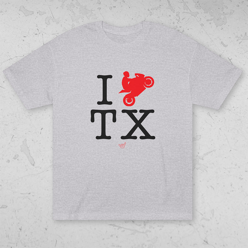 Ride TX (I Love Texas) Motorcycle Rider Unisex Heavyweight Tee