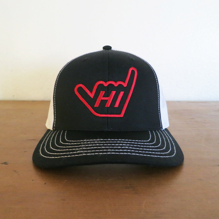 Hawaii 'HI' Shaka Hand Trucker Mesh Snap back Adjustable Embroidered Hat