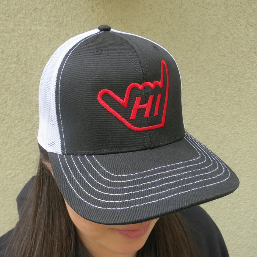 Hawaii 'HI' Shaka Hand Trucker Mesh Snap back Adjustable Embroidered Hat