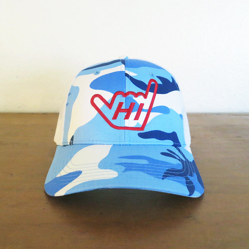 Hawaii 'HI' Shaka Hand Trucker Mesh Snap back Adjustable Embroidered Hat