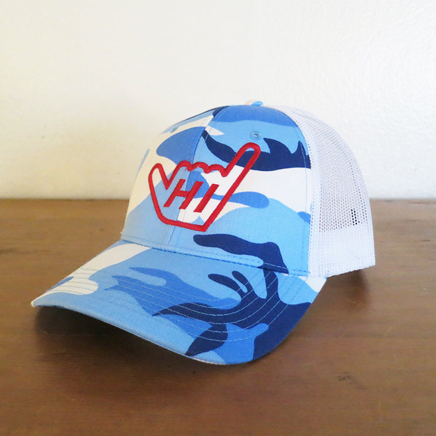 Hawaii 'HI' Shaka Hand Trucker Mesh Snap back Adjustable Embroidered Hat