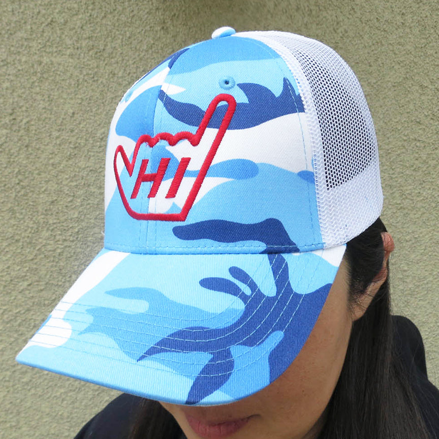 Hawaii 'HI' Shaka Hand Trucker Mesh Snap back Adjustable Embroidered Hat