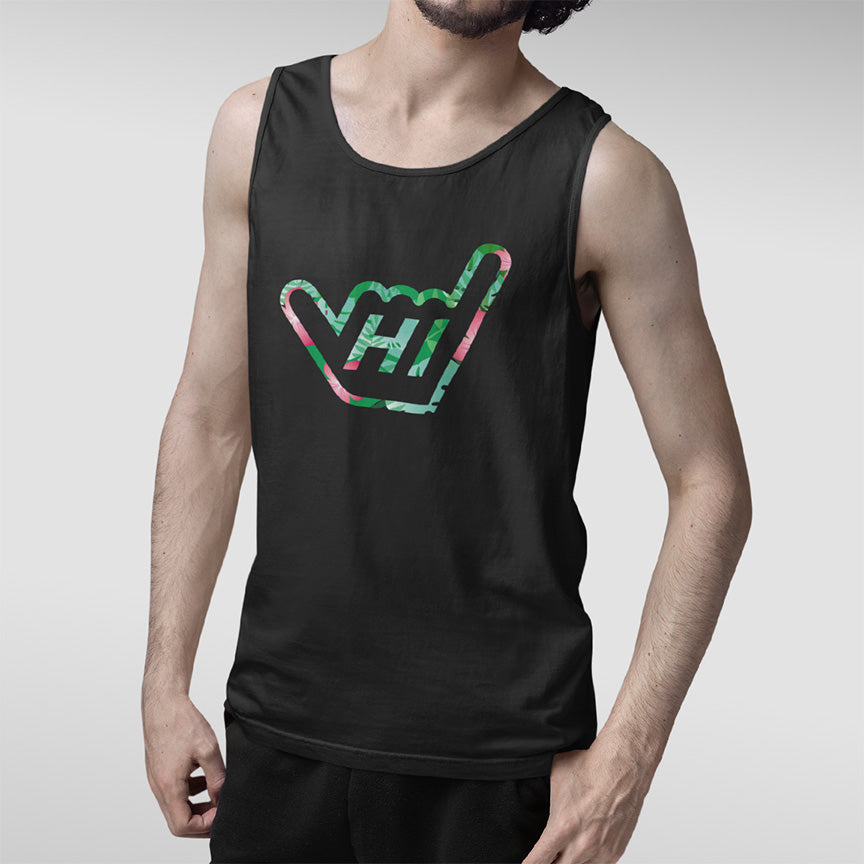 Hawaii HI Shaka Floral Pattern Unisex Tank Top