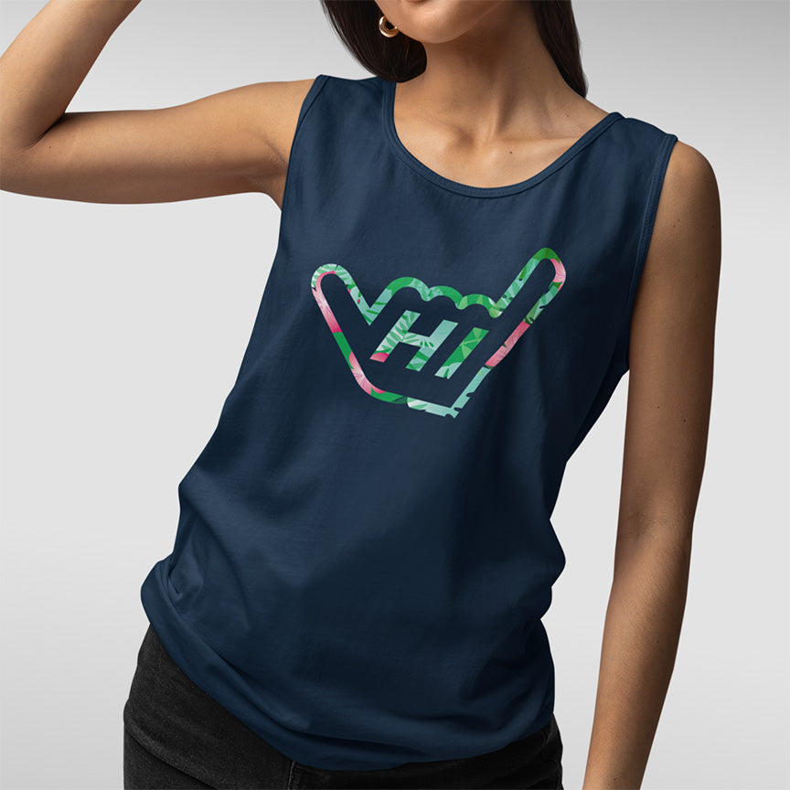 Hawaii HI Shaka Floral Pattern Unisex Tank Top