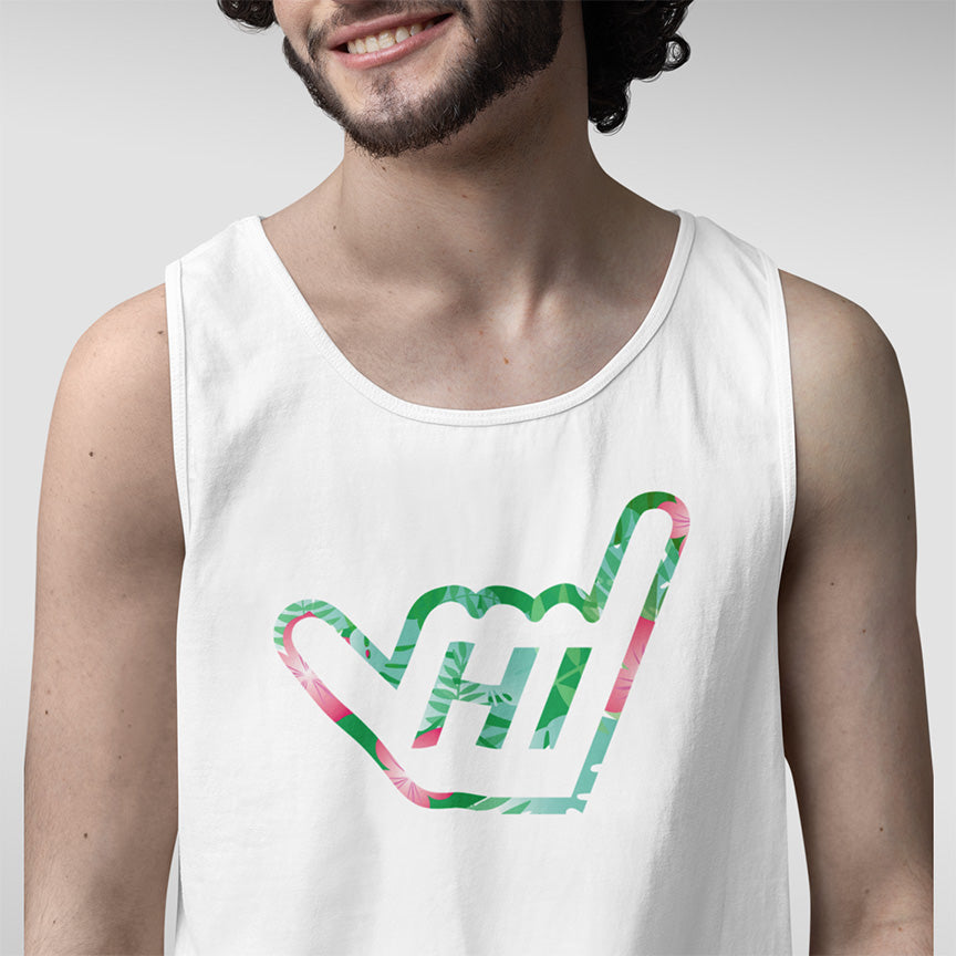 Hawaii HI Shaka Floral Pattern Unisex Tank Top
