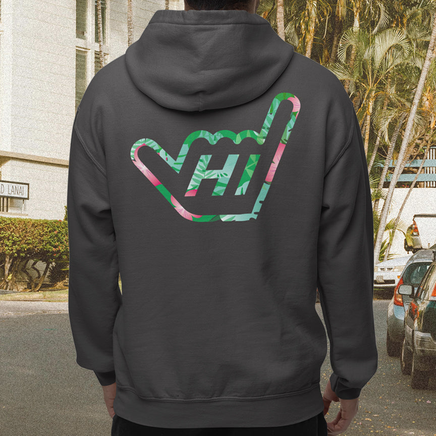 Hawaii HI Shaka Floral Hand Unisex Midweight Soft Fleece Hoodie