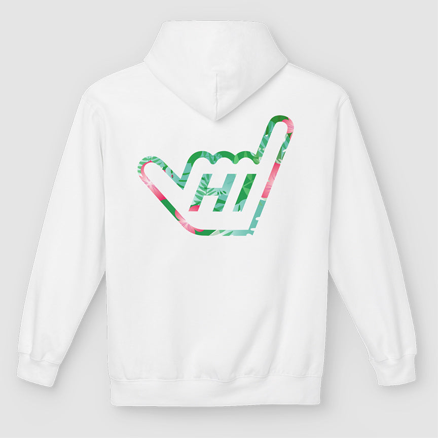 Hawaii HI Shaka Floral Hand Unisex Midweight Soft Fleece Hoodie