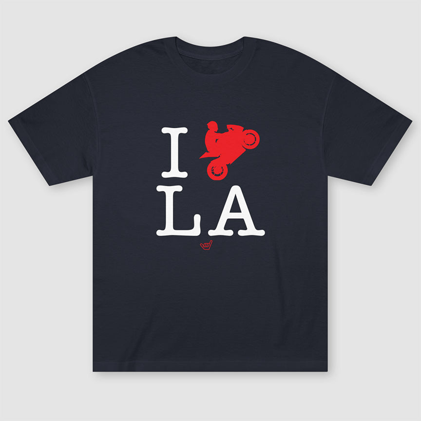 Ride LA 'I Love LA' Motorcycle Rider Unisex Relaxed Fit Heavyweight T-Shirt