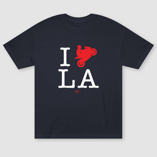 Ride LA 'I Love LA' Motorcycle Rider Unisex Relaxed Fit Heavyweight T-Shirt