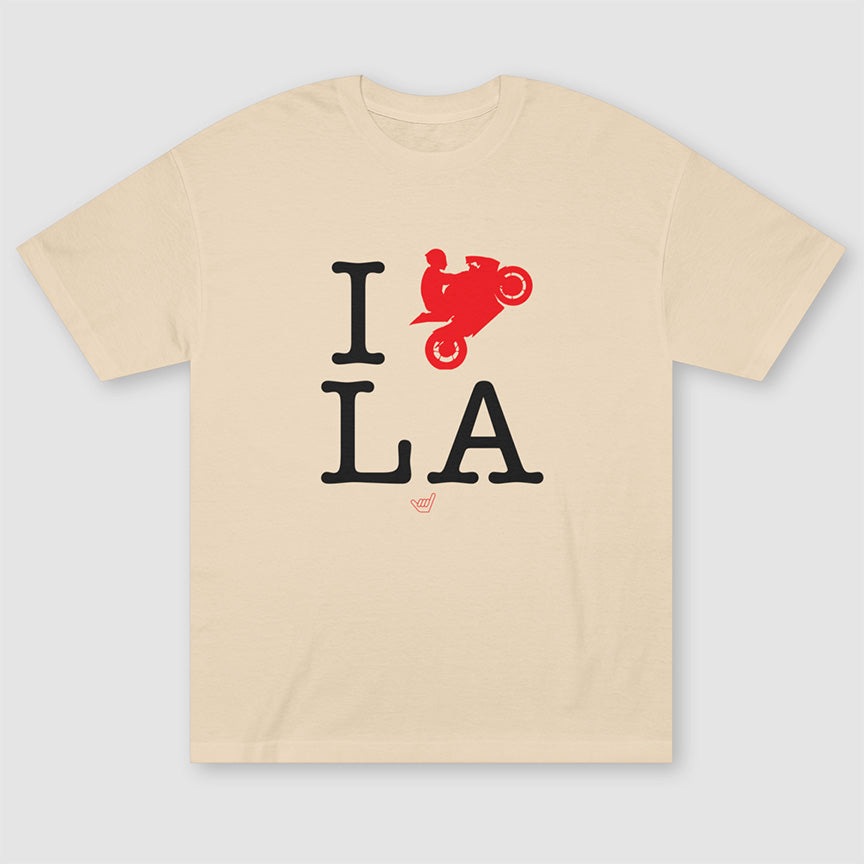 Ride LA 'I Love LA' Motorcycle Rider Unisex Relaxed Fit Heavyweight T-Shirt
