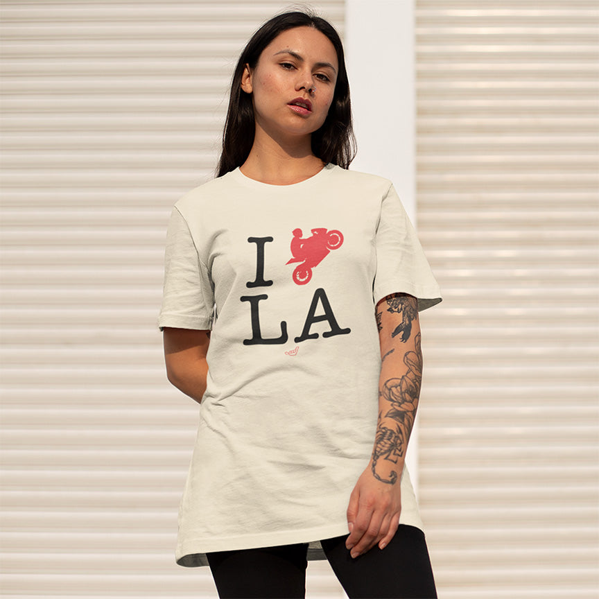 Ride LA 'I Love LA' Motorcycle Rider Unisex Relaxed Fit Heavyweight T-Shirt