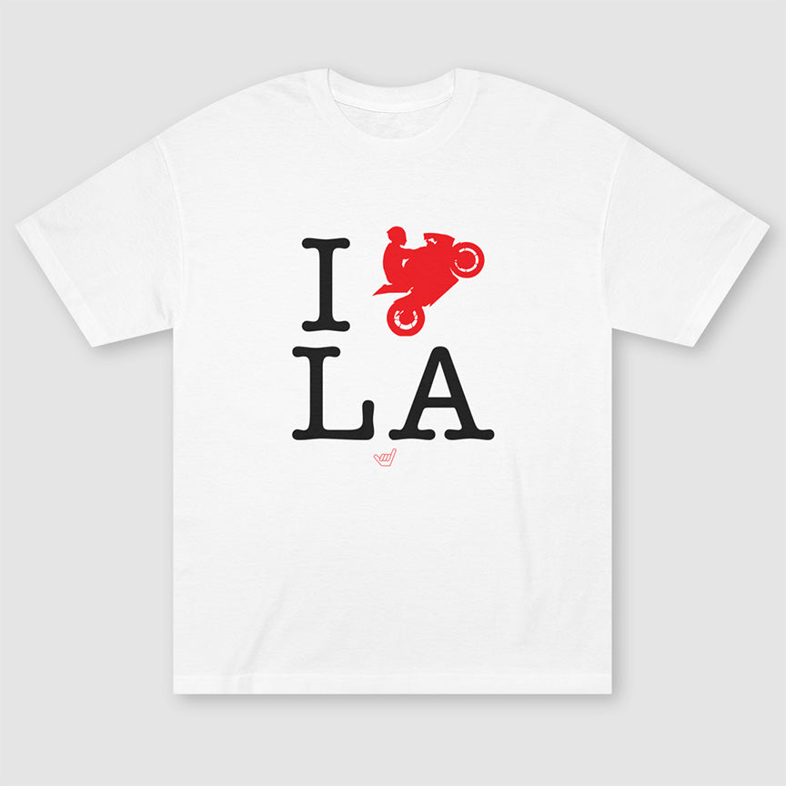 Ride LA 'I Love LA' Motorcycle Rider Unisex Relaxed Fit Heavyweight T-Shirt
