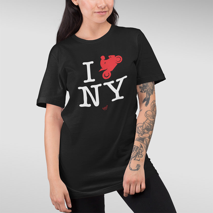 Ride NY 'I Love NY' Motorcycle Rider Unisex Relaxed Fit Heavyweight Tee T-Shirt