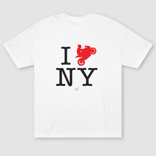 Ride NY 'I Love NY' Motorcycle Rider Unisex Relaxed Fit Heavyweight Tee T-Shirt